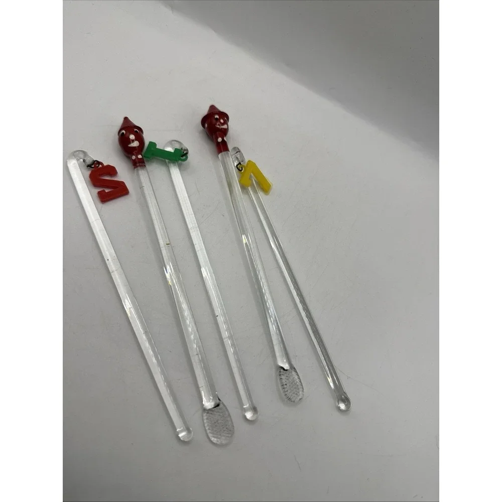 Vintage Hand Blown Glass Swizzle Sticks Cocktail Stirrers Set of 5